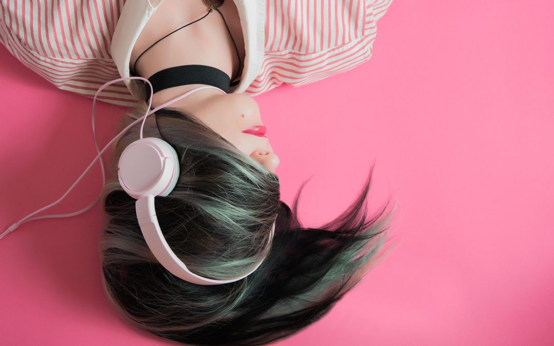 Girl with headphones on